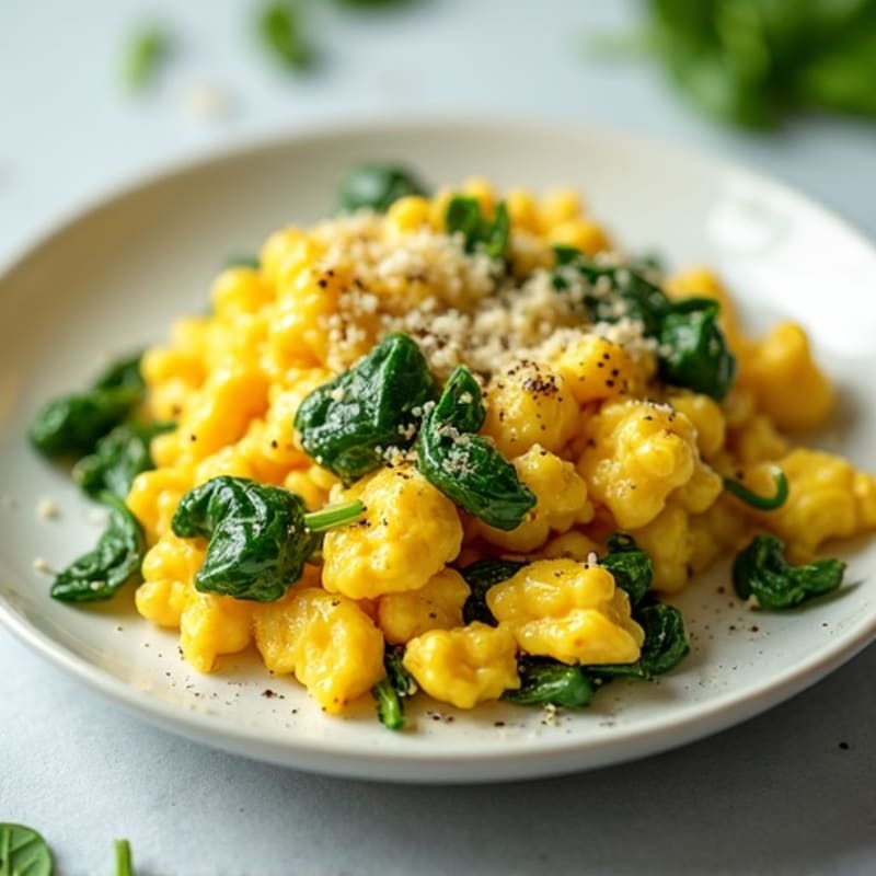 Quick Fluffy Scrambled Eggs with Fresh Spinach