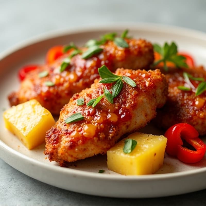 Crispy Baked Sweet and Sour Chicken with Roasted Bell Peppers and Pineapple
