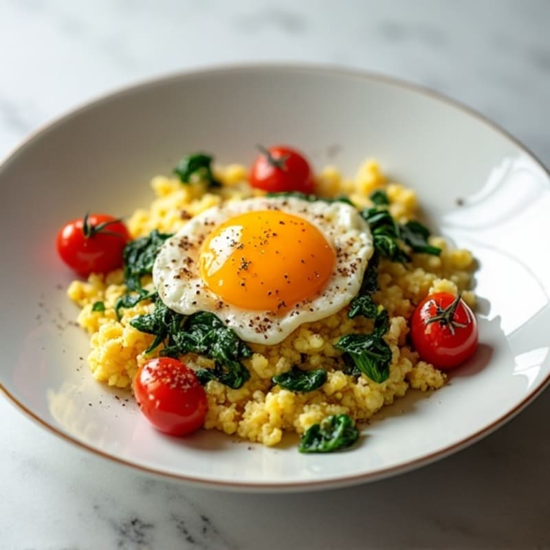 Protein-Packed Egg Scramble with Sautéed Spinach and Cherry Tomatoes