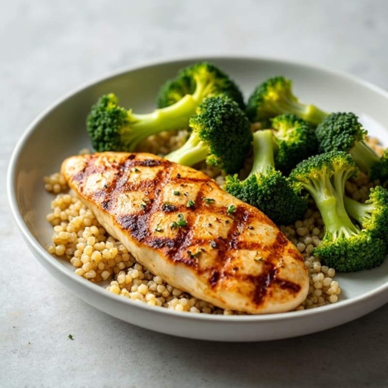 Grilled Chicken Breast with Quinoa and Roasted Broccoli
