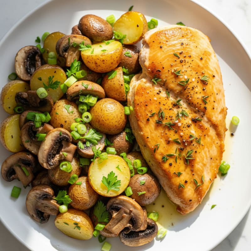 Air-Fried Herb Chicken with Sautéed Mushrooms