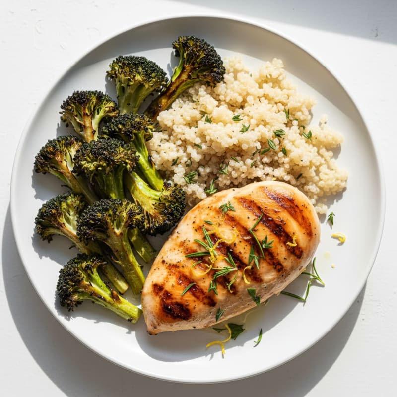 Grilled Chicken Breast with Quinoa and Roasted Broccoli