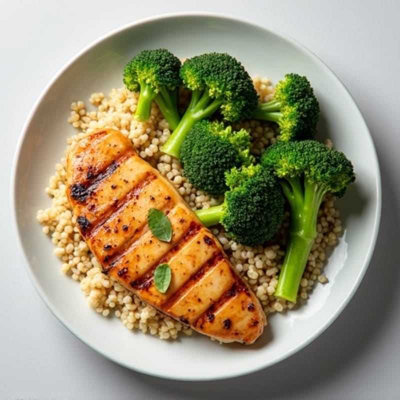 Grilled Chicken Breast with Roasted Broccoli and Quinoa