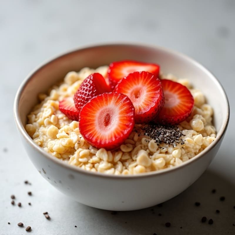 Egg White Oatmeal with Sliced Strawberries and Chia Seeds