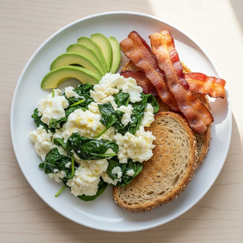 Egg White Spinach Scramble with Turkey Bacon