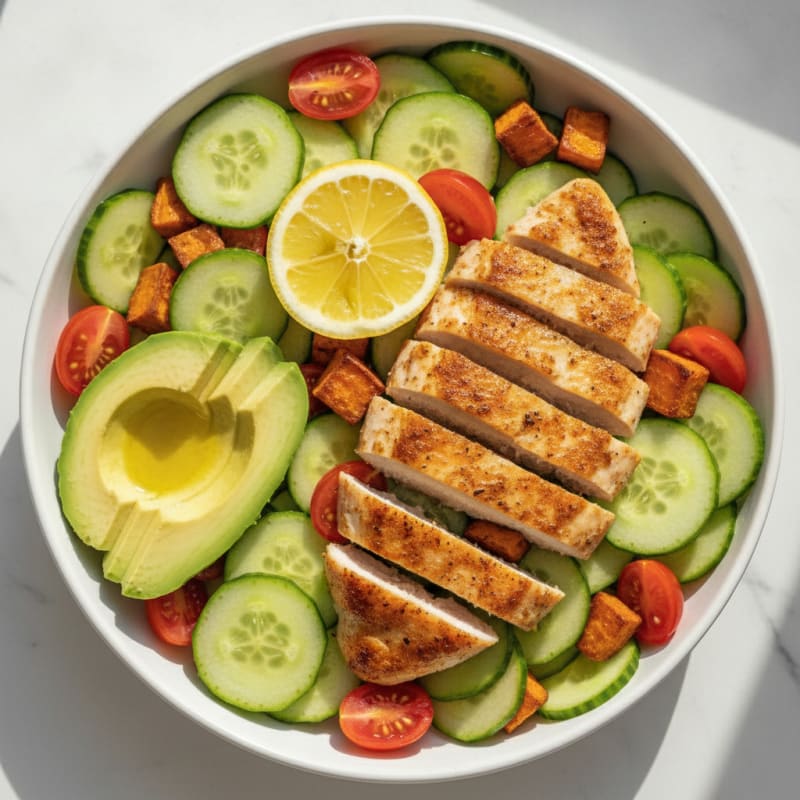 Crispy Chicken and Cucumber Salad Bowl