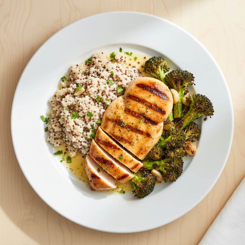 Grilled Chicken Breast with Quinoa and Roasted Broccoli
