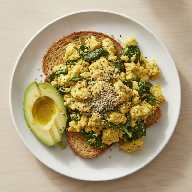 Silken Tofu Scramble with Spinach and Hemp Seeds