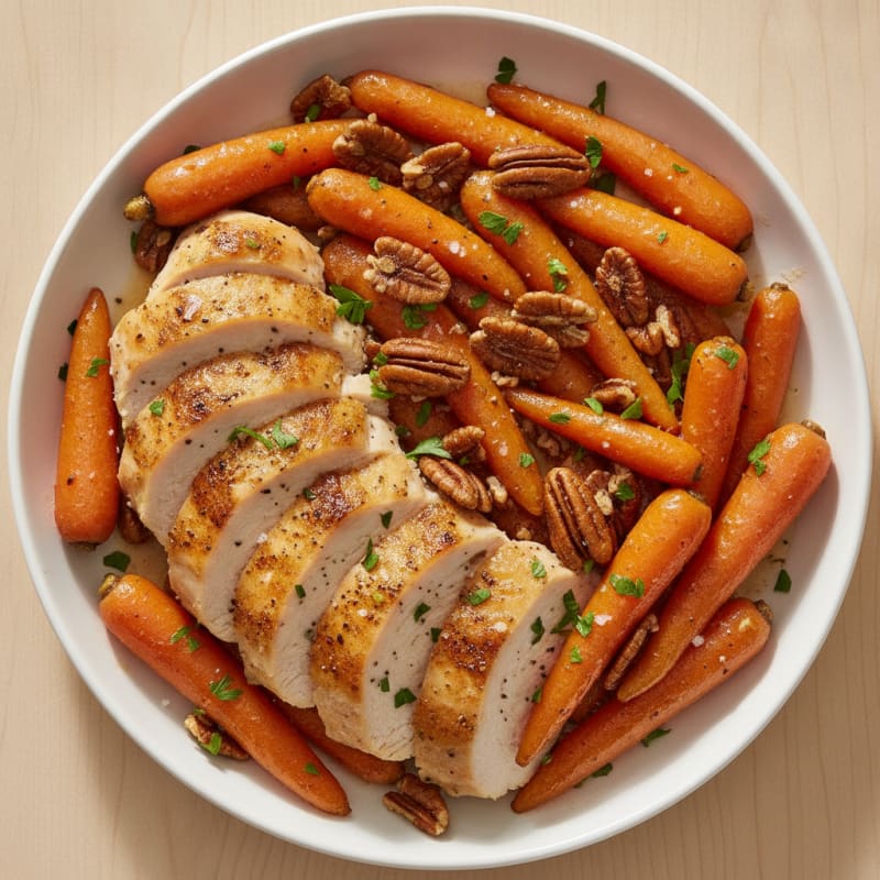 Maple-Glazed Roasted Carrots and Chicken with Pecans