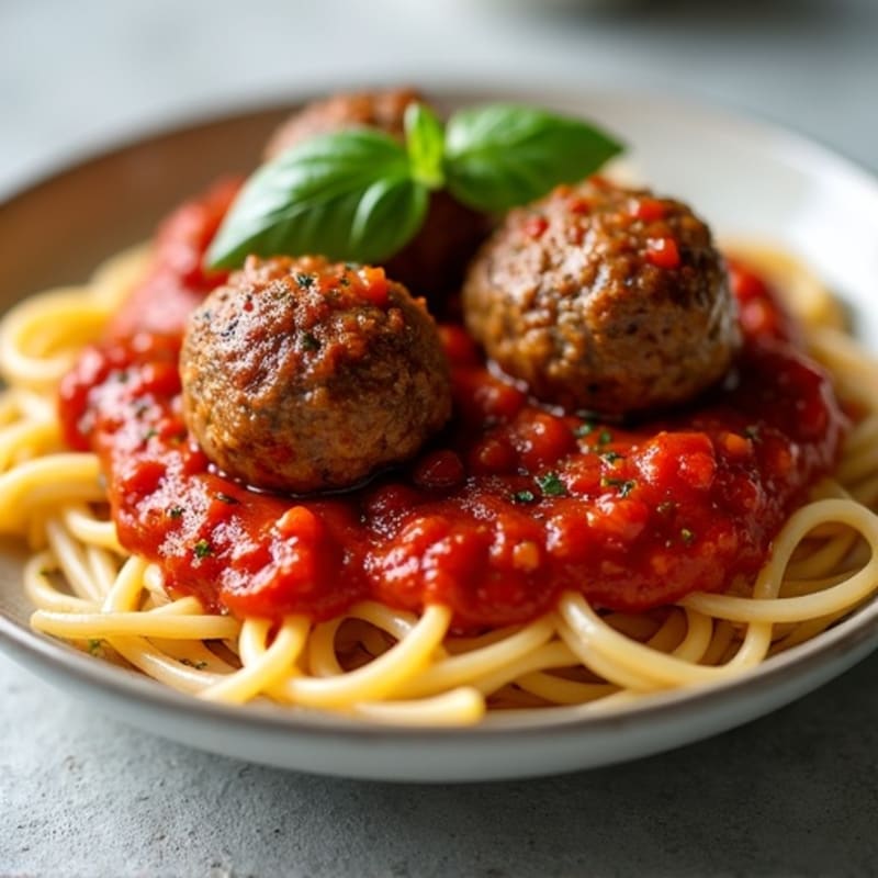 Juicy Lean Beef Meatballs with Hearty Tomato Sauce and Whole Wheat Spaghetti