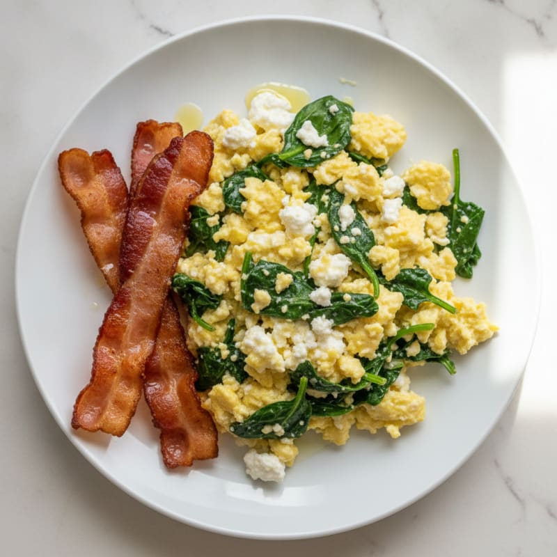 Cottage Cheese Scramble with Spinach and Turkey Bacon