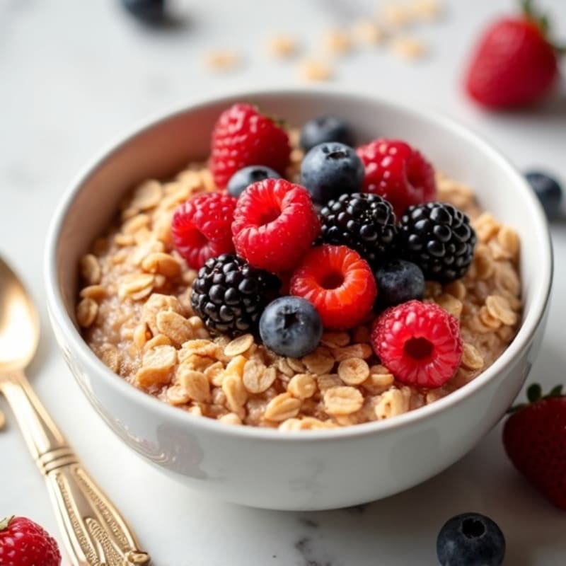 Cinnamon Swirl Protein Baked Oats with Fresh Berries