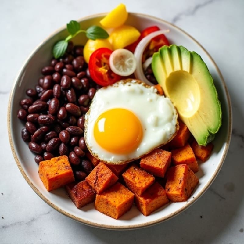 Crispy Sweet Potato Hash with Sunny-Side Up Eggs and Fresh Avocado