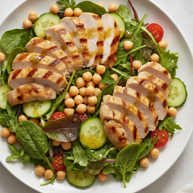 Grilled Turkey Breast Salad with Chickpeas and Mixed Greens