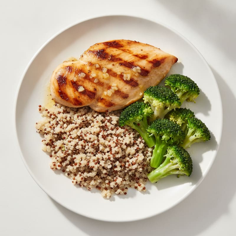 Grilled Chicken Breast with Quinoa and Steamed Broccoli
