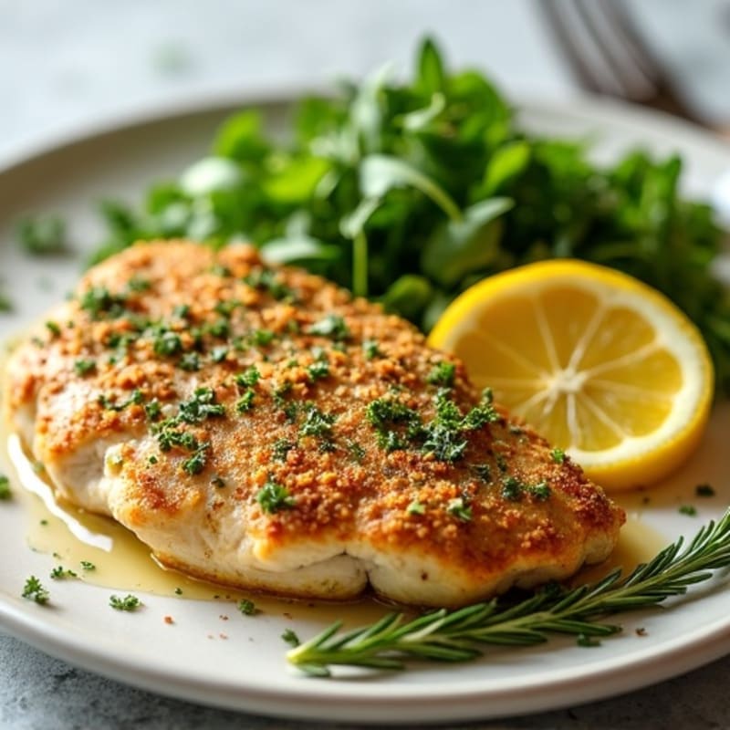Herb-Crusted Pan Seared Chicken with Lemon Garlic Sauce
