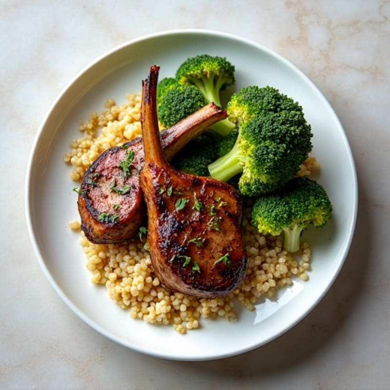 Herb-Grilled Lamb Chops with Crispy Roasted Broccoli and Fluffy Quinoa