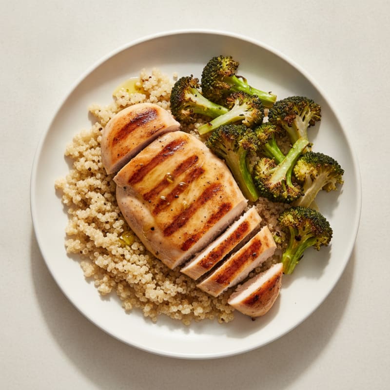 Grilled Chicken Breast with Quinoa and Roasted Broccoli