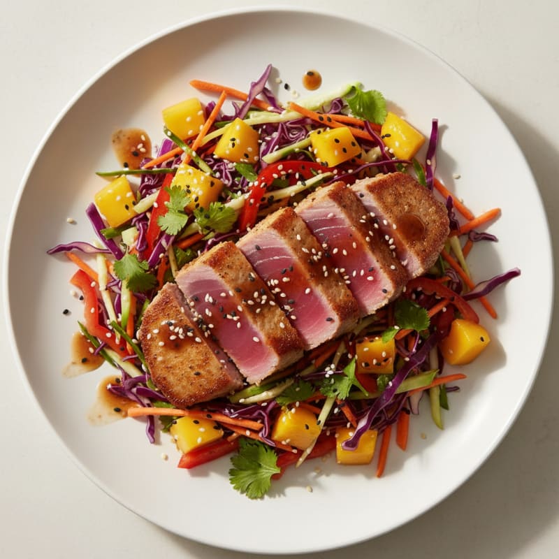 Seared Tuna Steak with Crunchy Vegetable Slaw