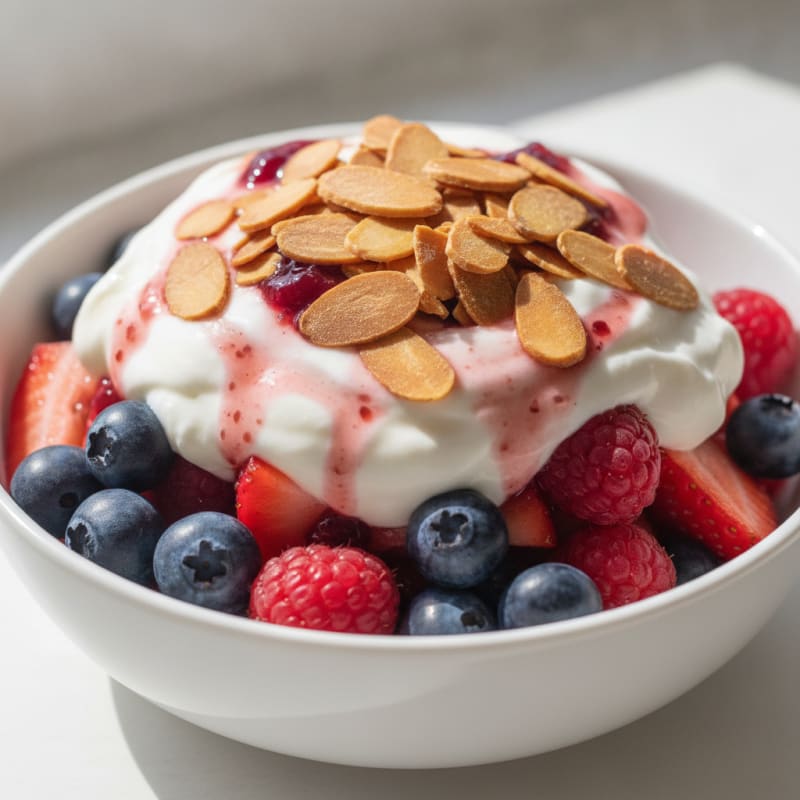 Greek Yogurt Protein Parfait with Mixed Berries and Almonds