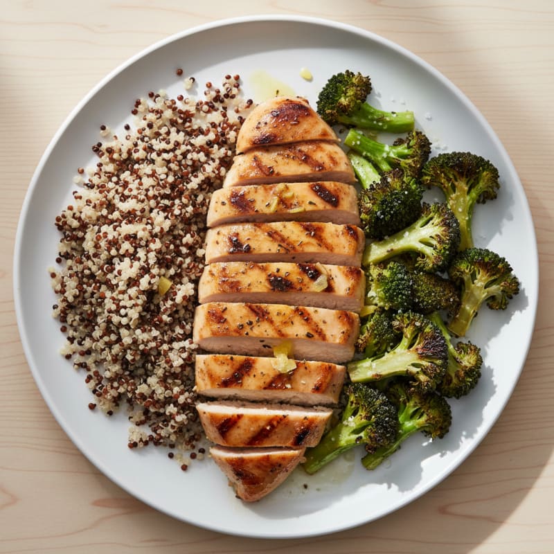 Grilled Chicken Breast with Quinoa and Roasted Broccoli