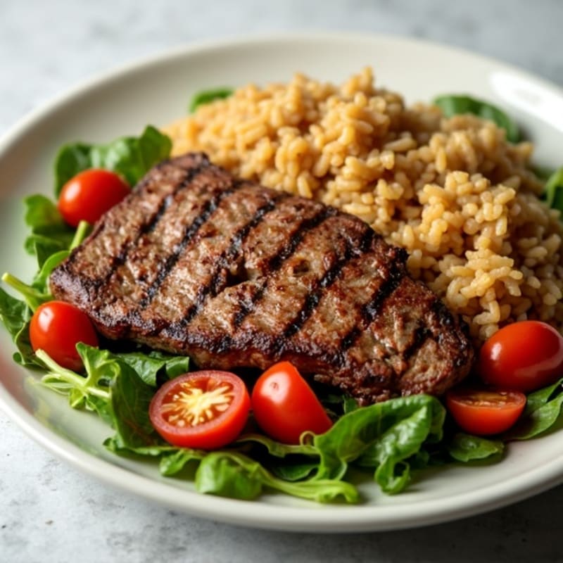 Grilled Beef Steak Salad with Cherry Tomatoes and Mixed Greens