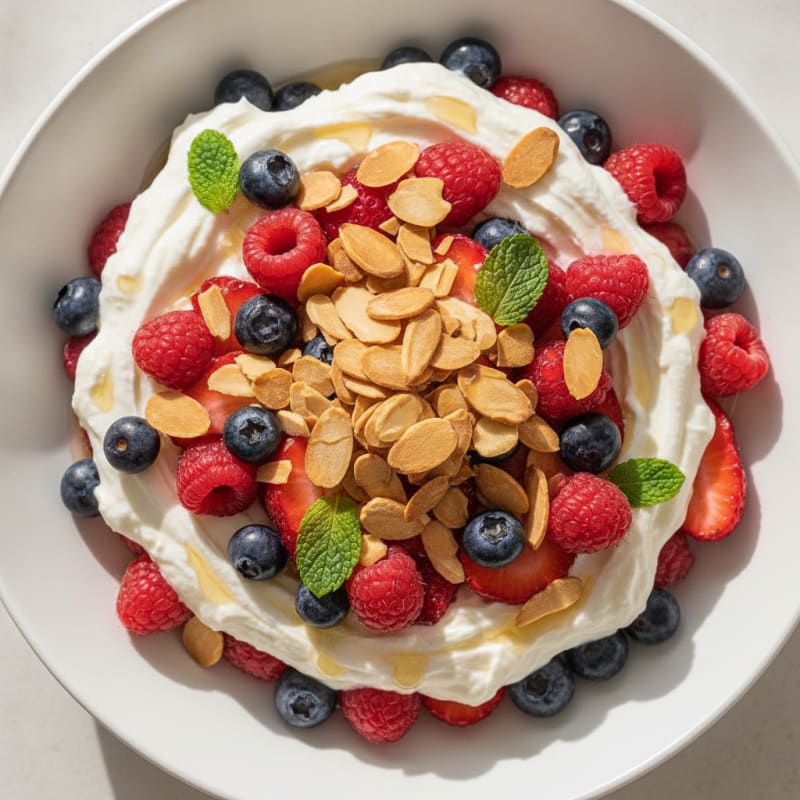 Greek Yogurt Protein Parfait with Mixed Berries and Almonds