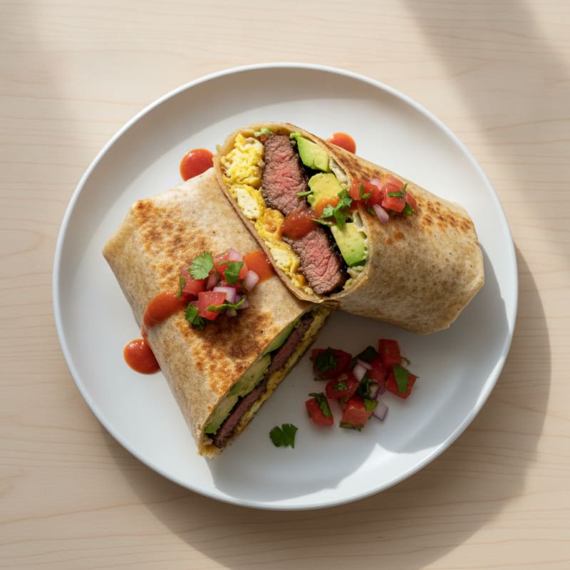 Carne Asada Breakfast Burrito with Salsa