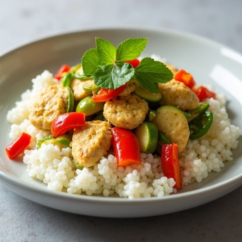 Creamy Coconut Green Curry Simmered Chicken with Crisp Vegetables