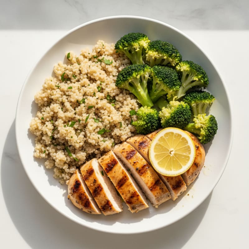 Grilled Chicken Breast with Quinoa and Steamed Broccoli