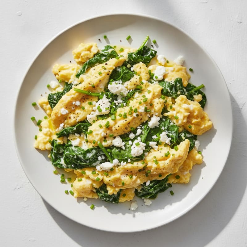 Hearty Scrambled Eggs with Spinach and Feta