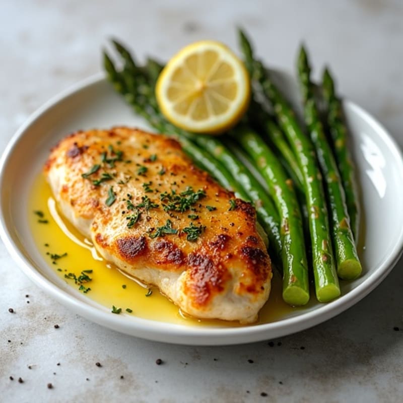 Lemon Garlic Pan-Seared Chicken with Roasted Asparagus