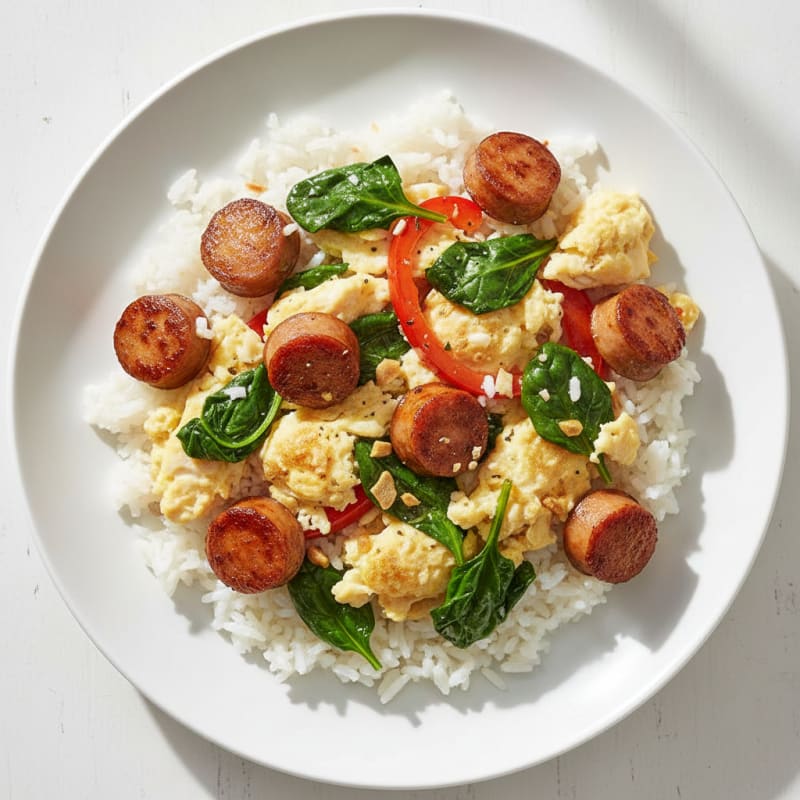Scrambled Egg Whites with Chicken Sausage and Spinach