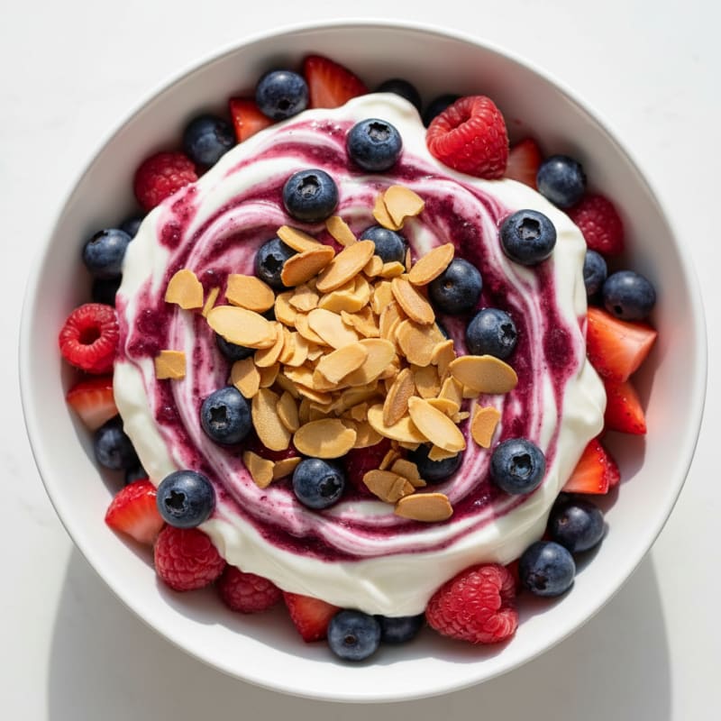 Greek Yogurt Protein Parfait with Mixed Berries and Almonds