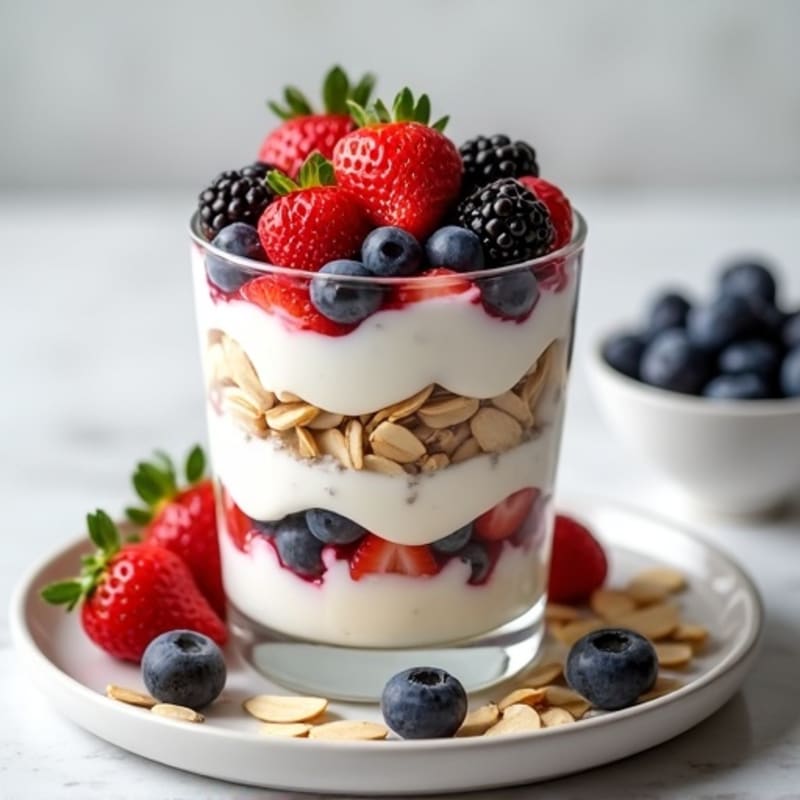 Greek Yogurt Protein Parfait with Mixed Berries and Almonds