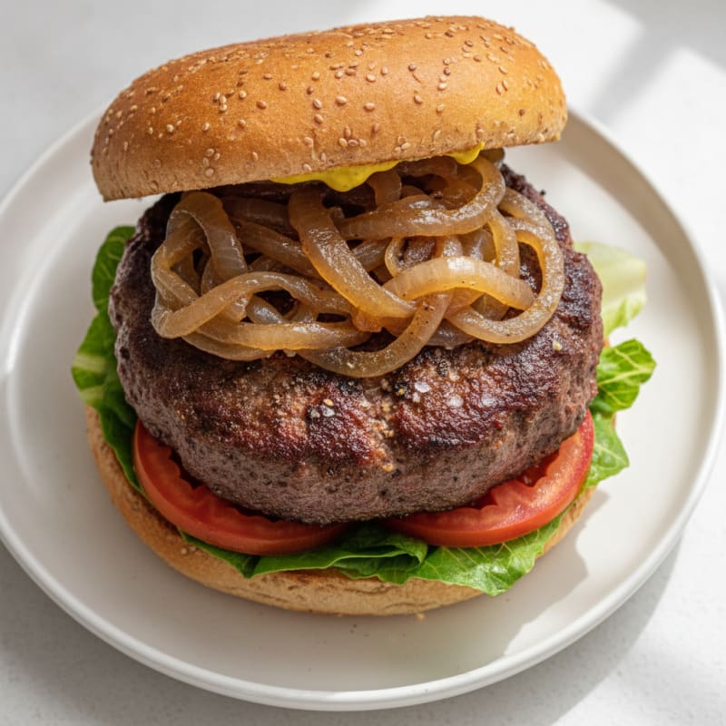 Classic Beef Burger with Caramelized Onions