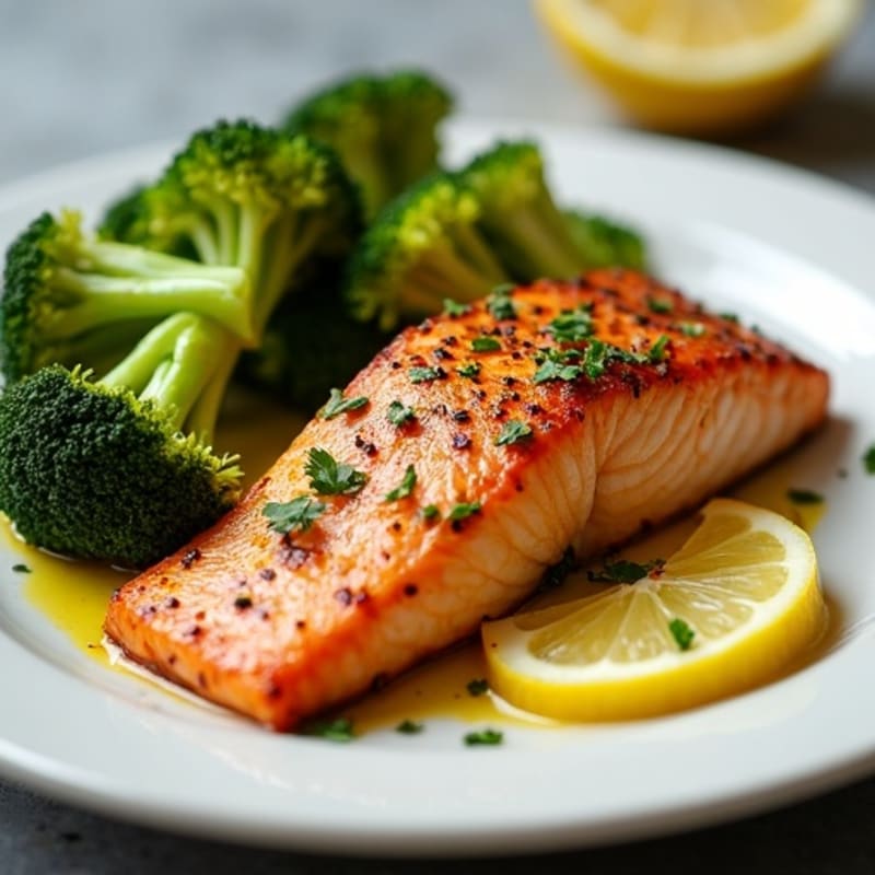 Crispy Pan-Seared Salmon with Lemon-Garlic Roasted Broccoli