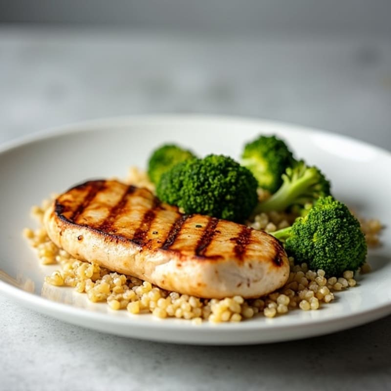 Grilled Chicken Breast with Roasted Broccoli and Quinoa