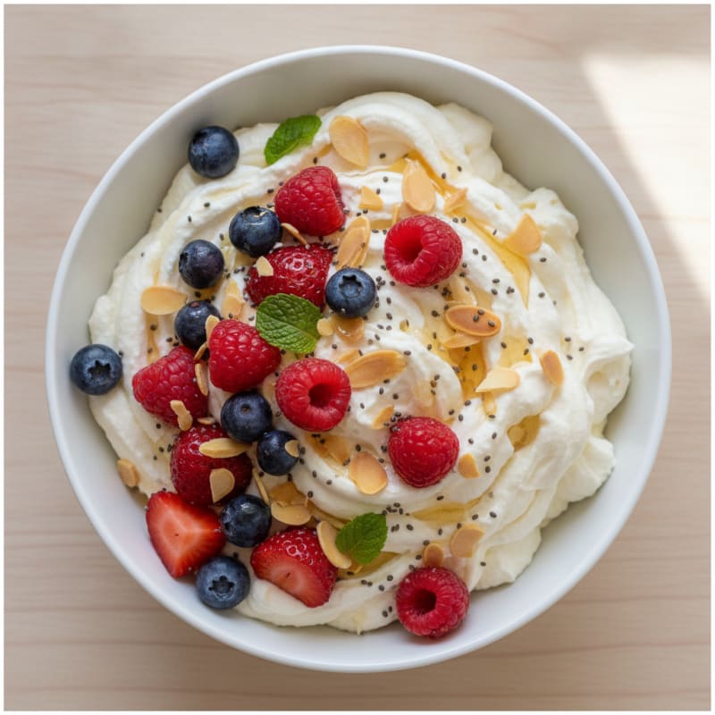 Greek Yogurt Protein Mousse with Mixed Berries