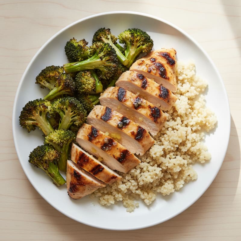 Grilled Chicken Breast with Quinoa and Roasted Broccoli