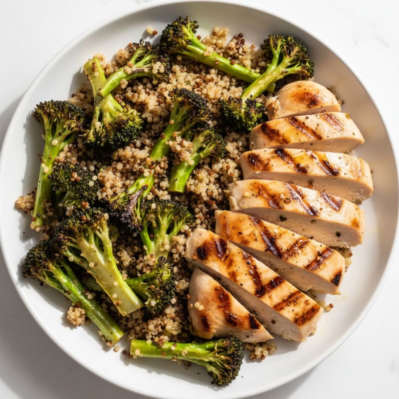 Grilled Chicken Breast with Roasted Broccoli and Quinoa