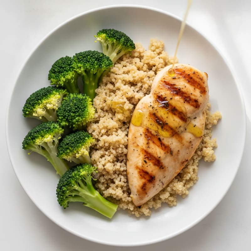 Grilled Chicken Breast with Quinoa and Steamed Broccoli