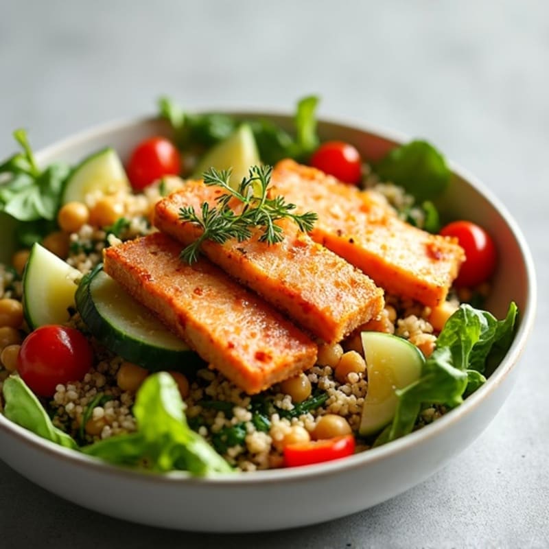 Crispy Tofu and Quinoa Power Salad with Lemon-Tahini Dressing