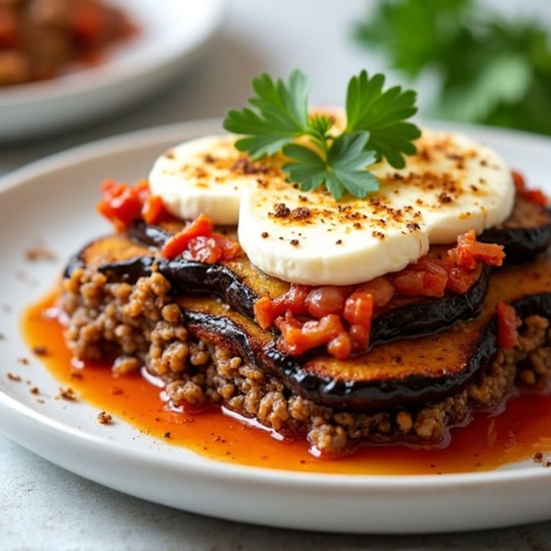 Spiced Lean Ground Lamb and Roasted Eggplant Bake with Creamy Feta Topping