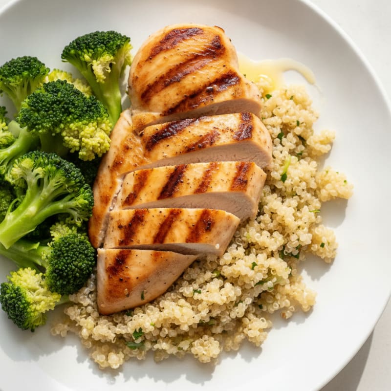 Grilled Chicken Breast with Quinoa and Steamed Broccoli