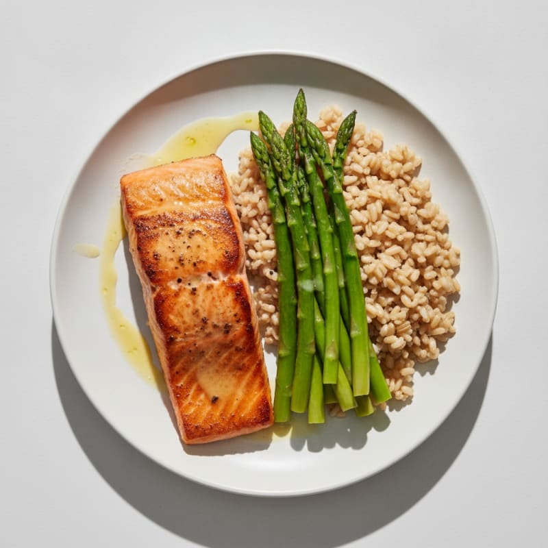 Seared Salmon with Steamed Asparagus and Brown Rice
