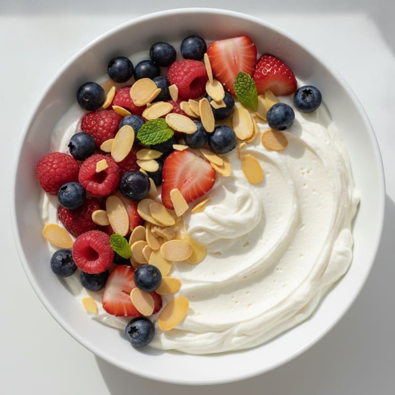 Greek Yogurt Protein Bowl with Mixed Berries and Almonds