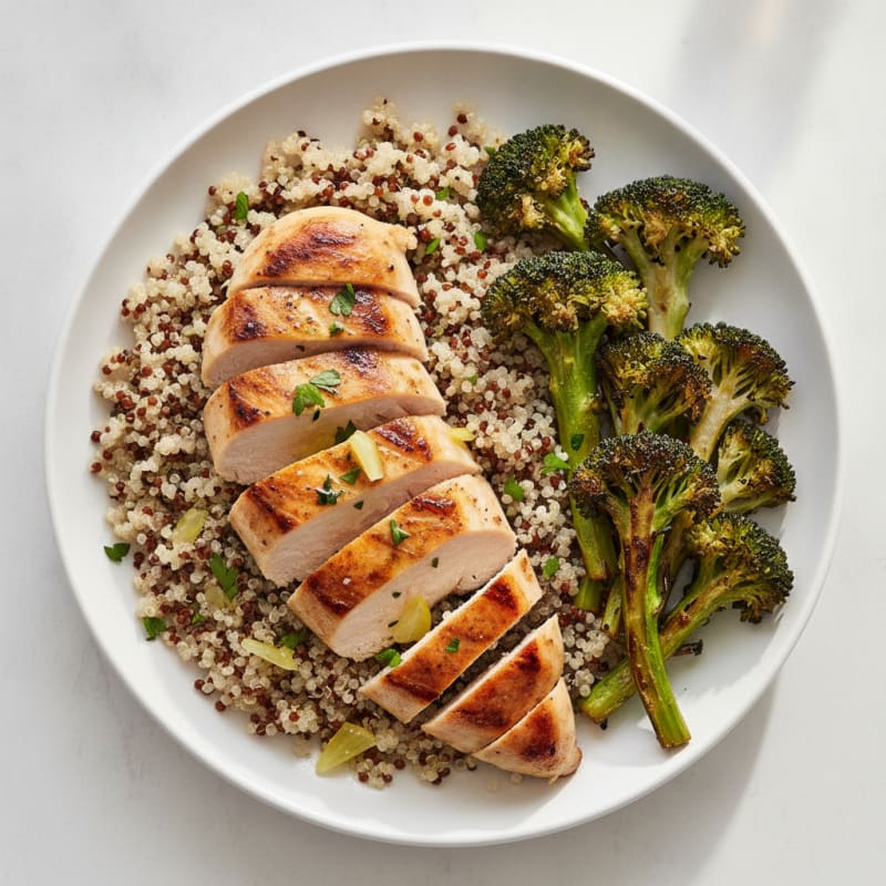 Grilled Chicken Breast with Quinoa and Roasted Broccoli