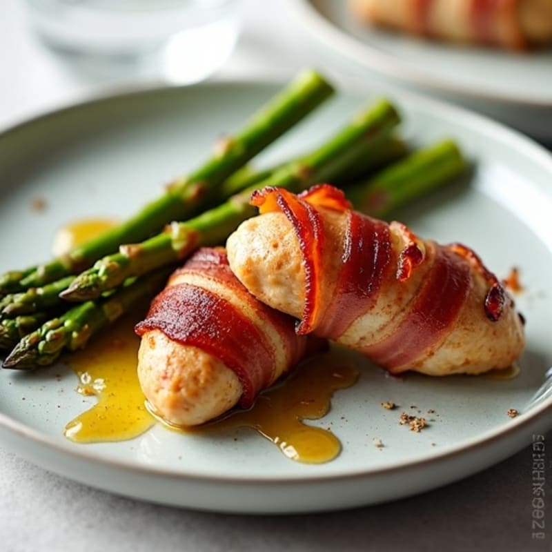 Crispy Bacon-Wrapped Chicken Sausage with Roasted Asparagus
