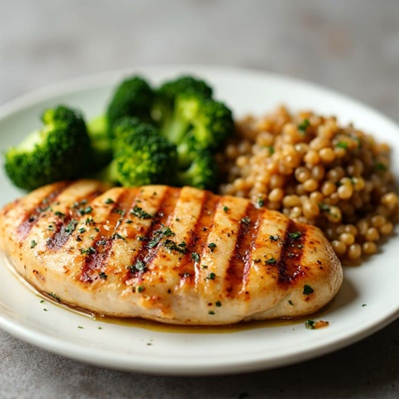 Grilled Chicken Breast with Roasted Broccoli and Quinoa